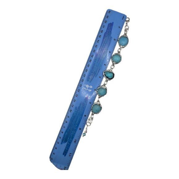 Artisan Crafted Sea Glass Cabochons Bracelet & Faceted Crystal Accent 9.5" - Picture 6 of 12